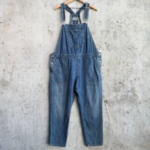 GAP Women's Relaxed XL Ankle Denim Overalls Medium Wash Cropped Workwear Grunge